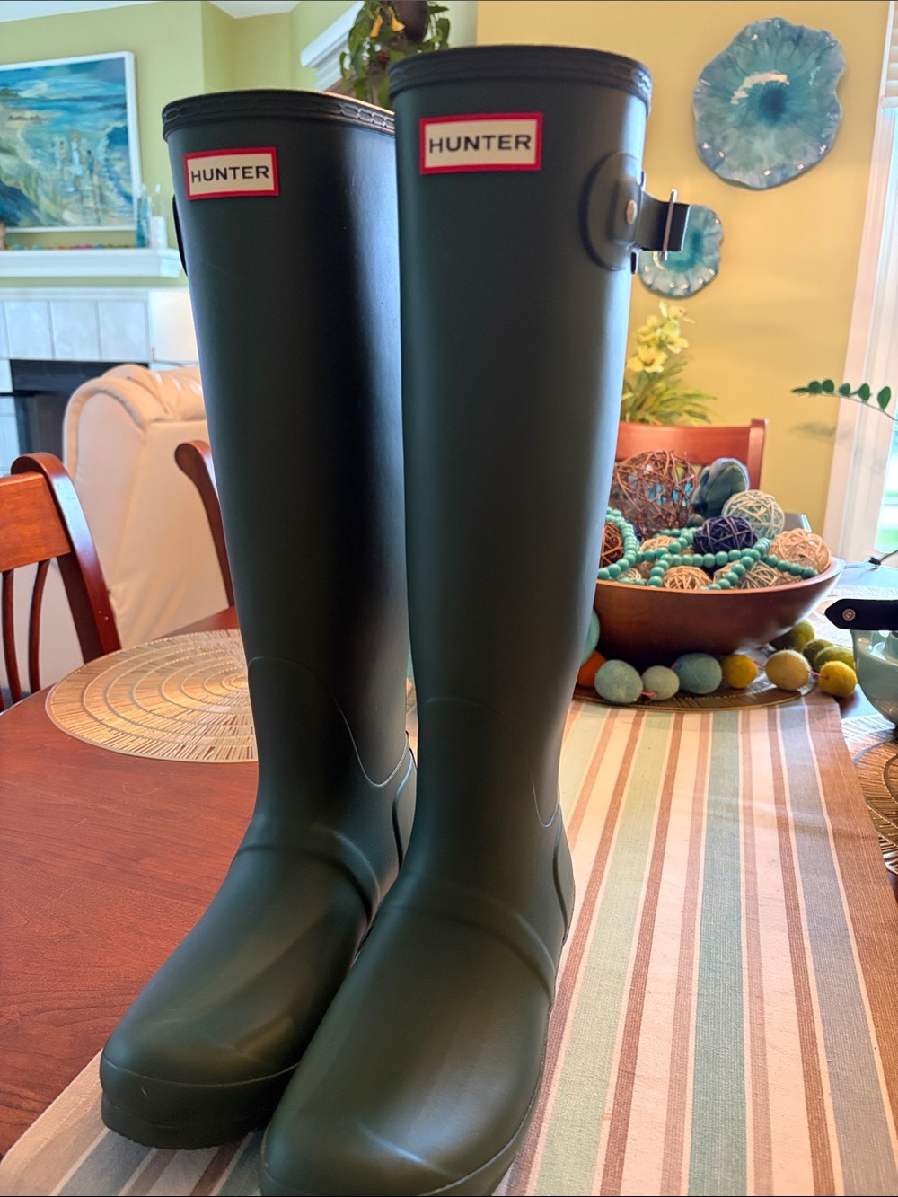Hunter Green Tall Rain Boots. Women 8. Worn once.